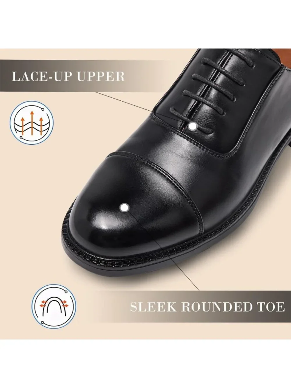 SILENTCARE Men's Black Rubber Sole Faux Leather Comfortable Lace Up Oxford Shoes